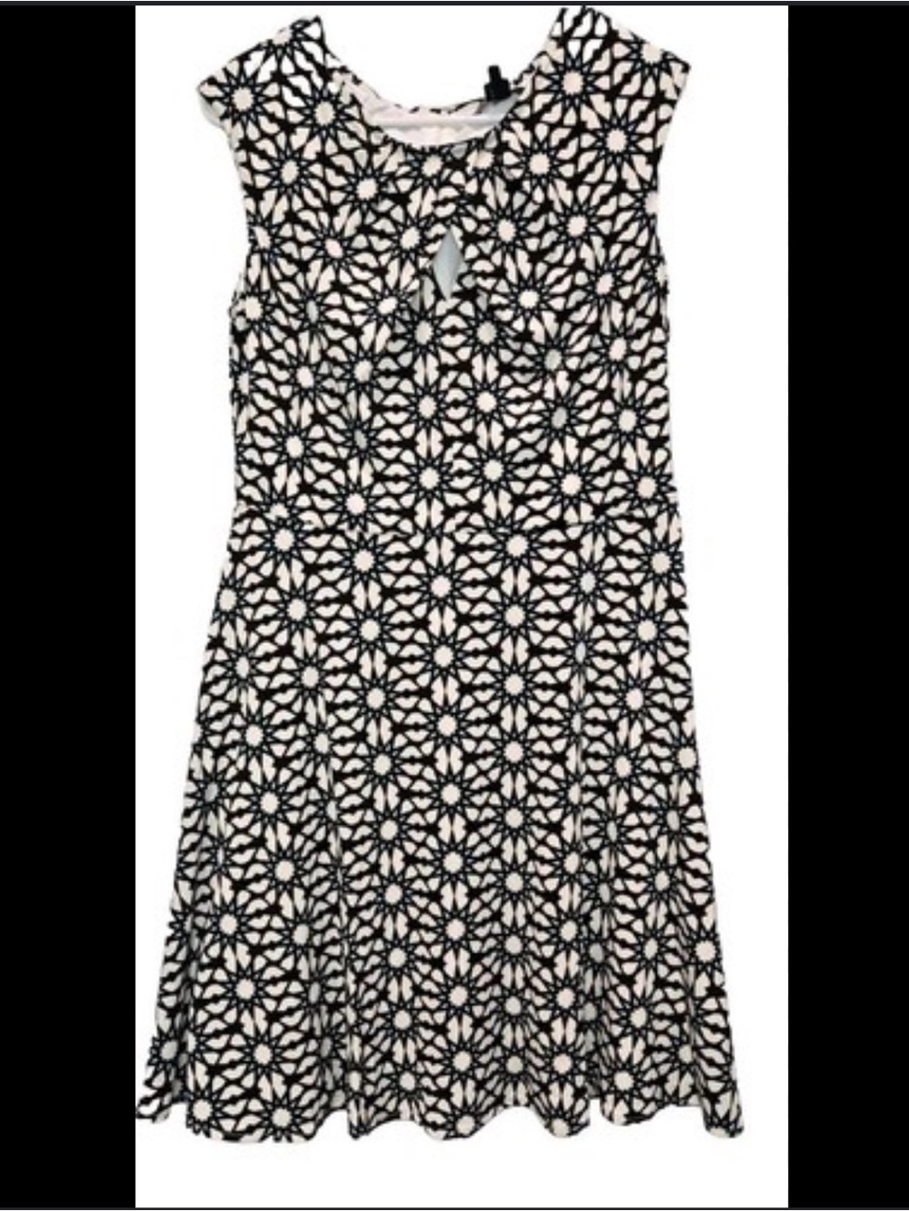 Maggy London Black and Cream Geometric Print Dress
